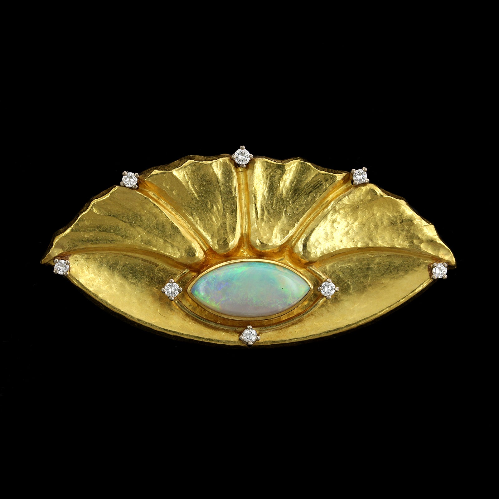 18K and 22K Yellow Gold Diamond and Opal Pin Pendant