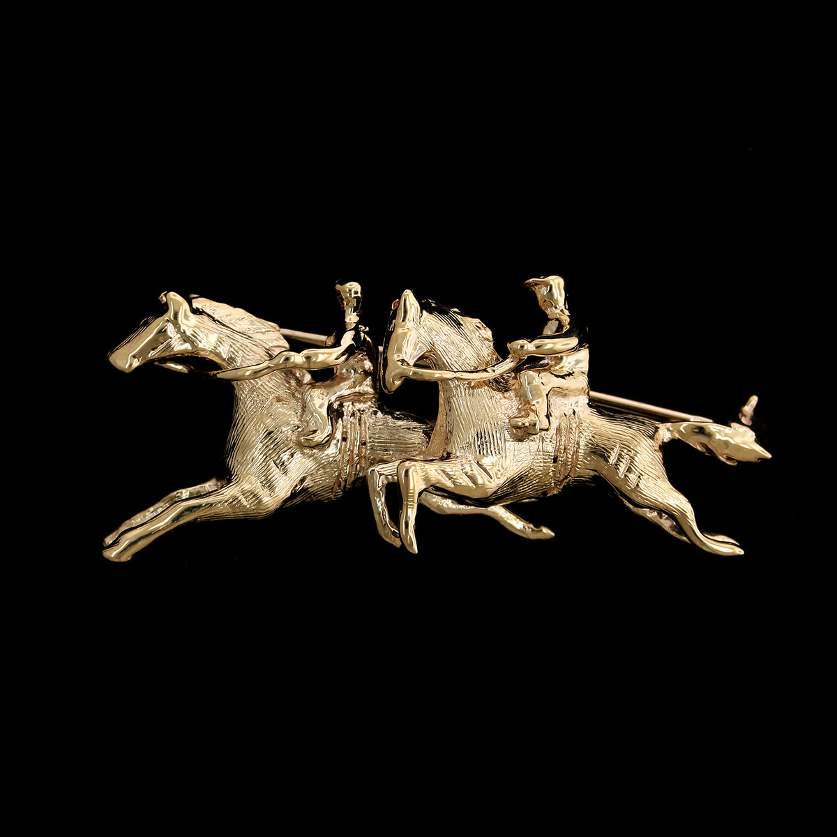 14K Yellow Gold Estate Equestrian Double Horse and Rider Pin