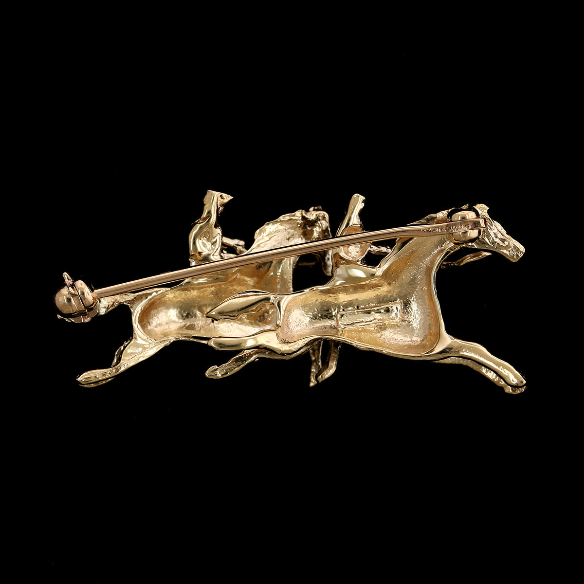 14K Yellow Gold Estate Equestrian Double Horse and Rider Pin