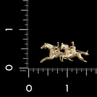 14K Yellow Gold Estate Equestrian Double Horse and Rider Pin