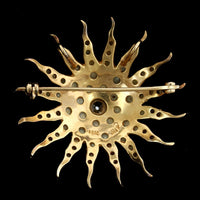 Antique 14K Yellow Gold Estate Diamond and Cultured Seed Pearl Starburst Pin Pendant
