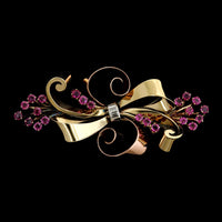 Tiffany & Co. Retro 14K Rose and Yellow Gold Estate Ruby Ribbon Pin