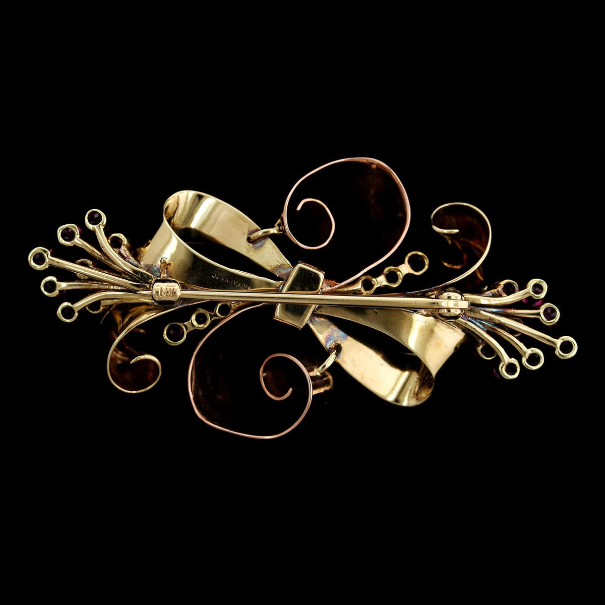 Tiffany & Co. Retro 14K Rose and Yellow Gold Estate Ruby Ribbon Pin