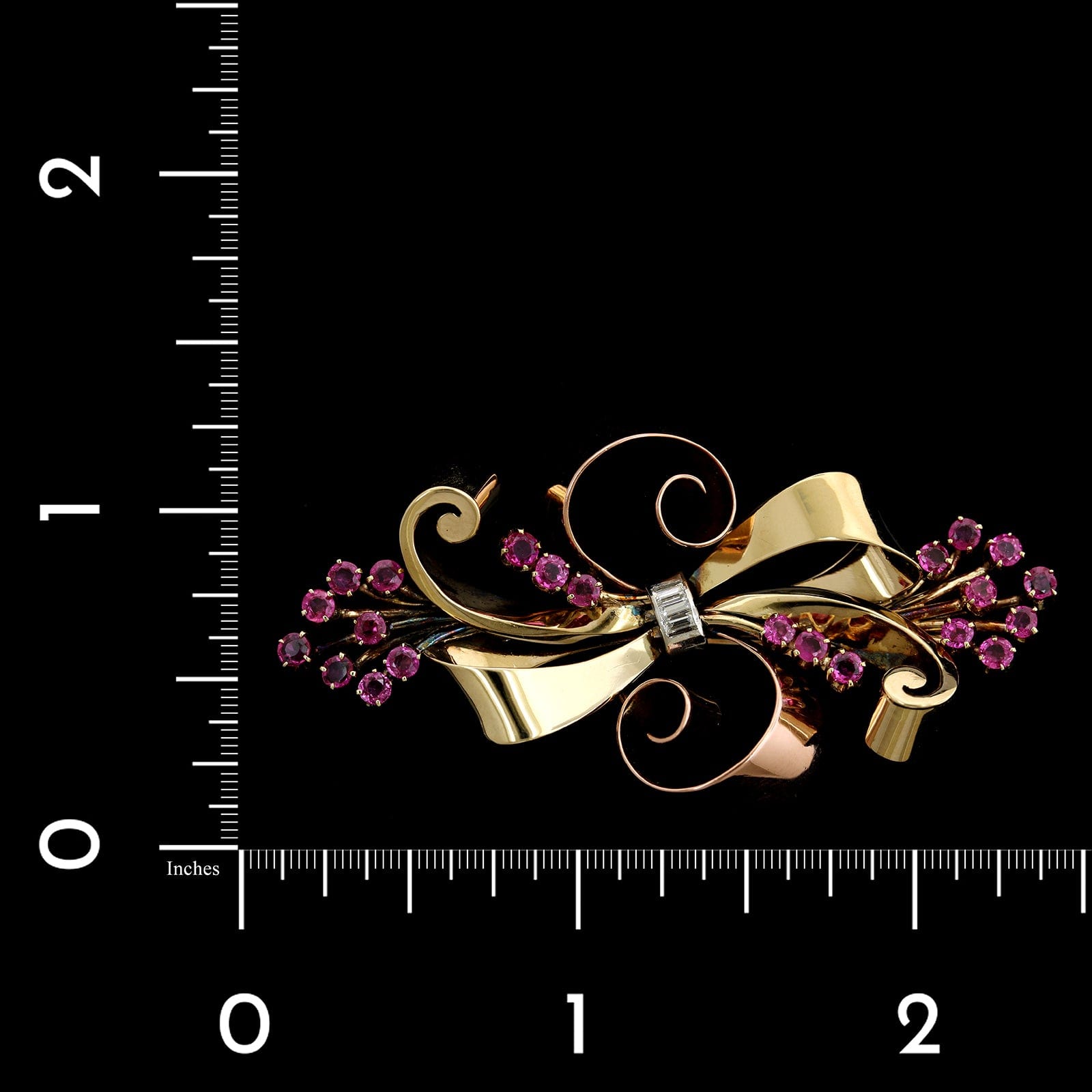 Tiffany & Co. Retro 14K Rose and Yellow Gold Estate Ruby Ribbon Pin