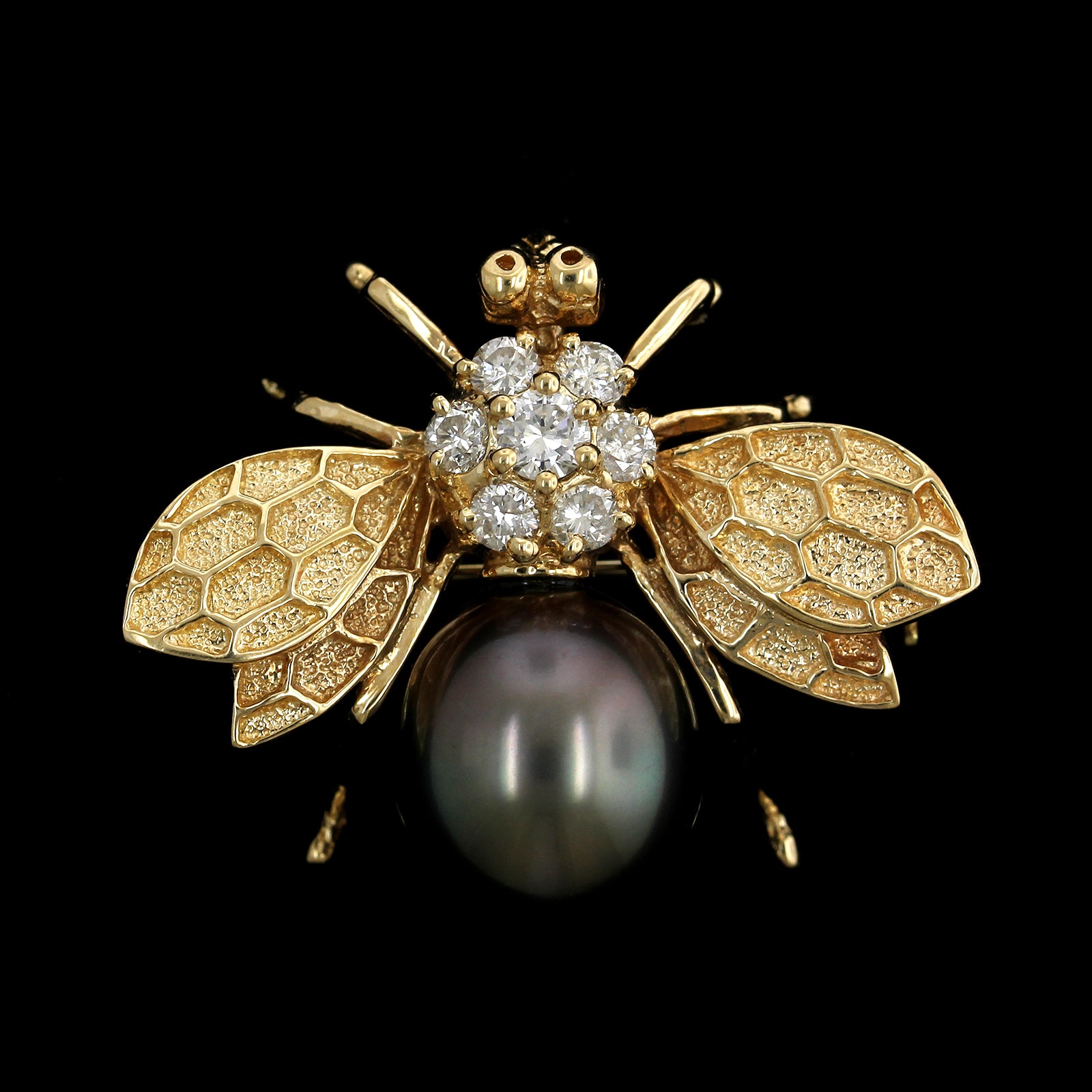 14K Yellow Gold Diamond Estate and Cultured Pearl Bee Pin