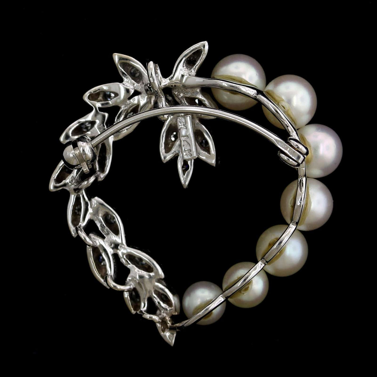 14K White Gold Estate Cultured Pearl and Diamond Heart Pin Enhancer