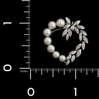 14K White Gold Estate Cultured Pearl and Diamond Heart Pin Enhancer