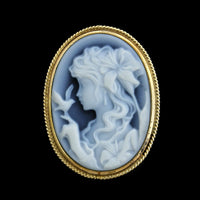 14K Yellow Gold Estate Agate Cameo Pin