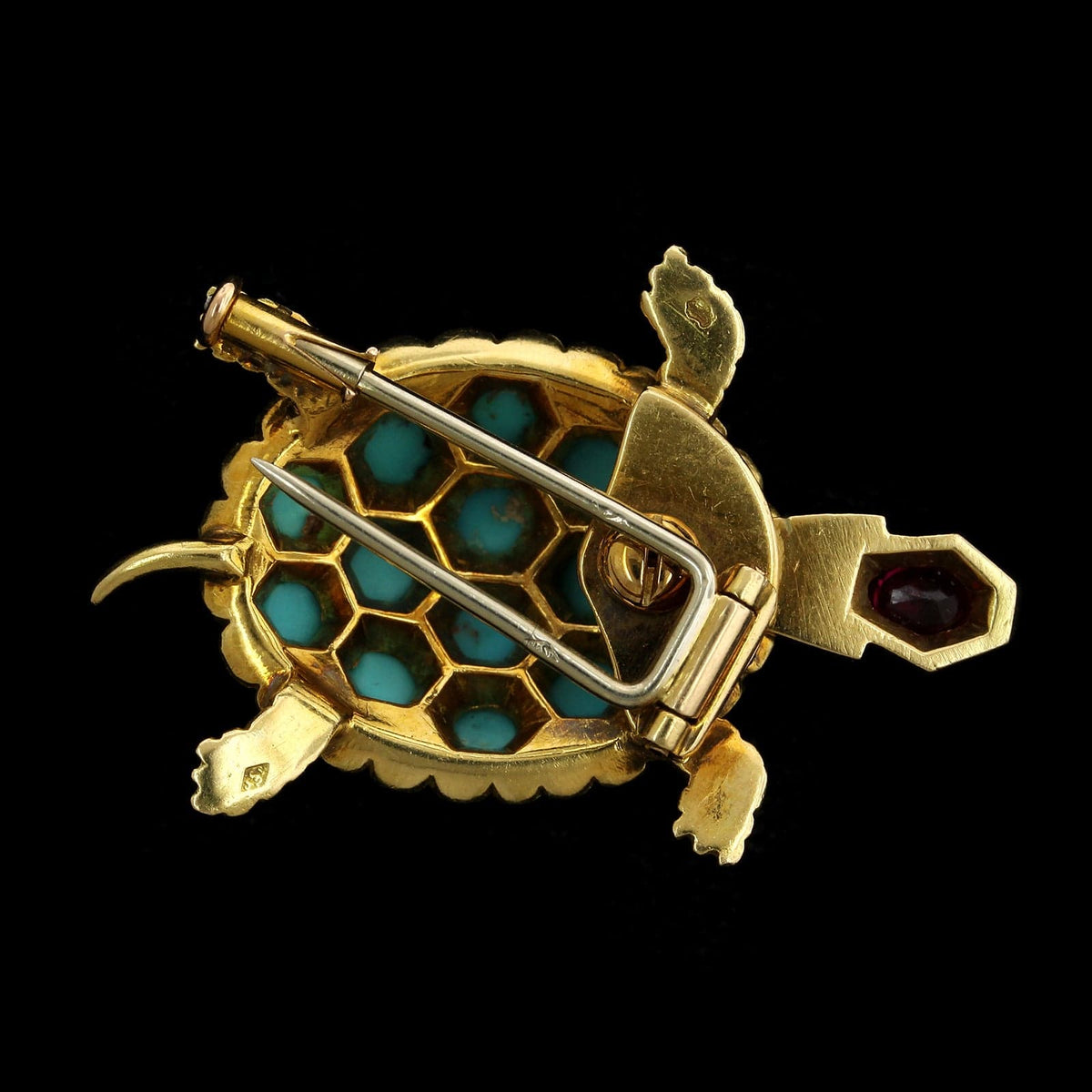 Vintage 18K Yellow Gold Estate Gem Set and Diamond Turtle Pin