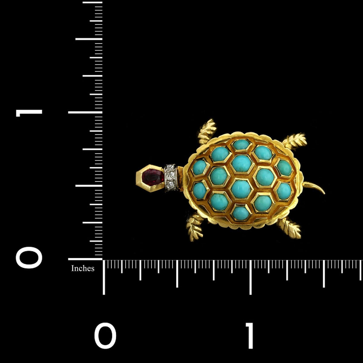 Vintage 18K Yellow Gold Estate Gem Set and Diamond Turtle Pin
