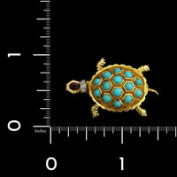 Vintage 18K Yellow Gold Estate Gem Set and Diamond Turtle Pin