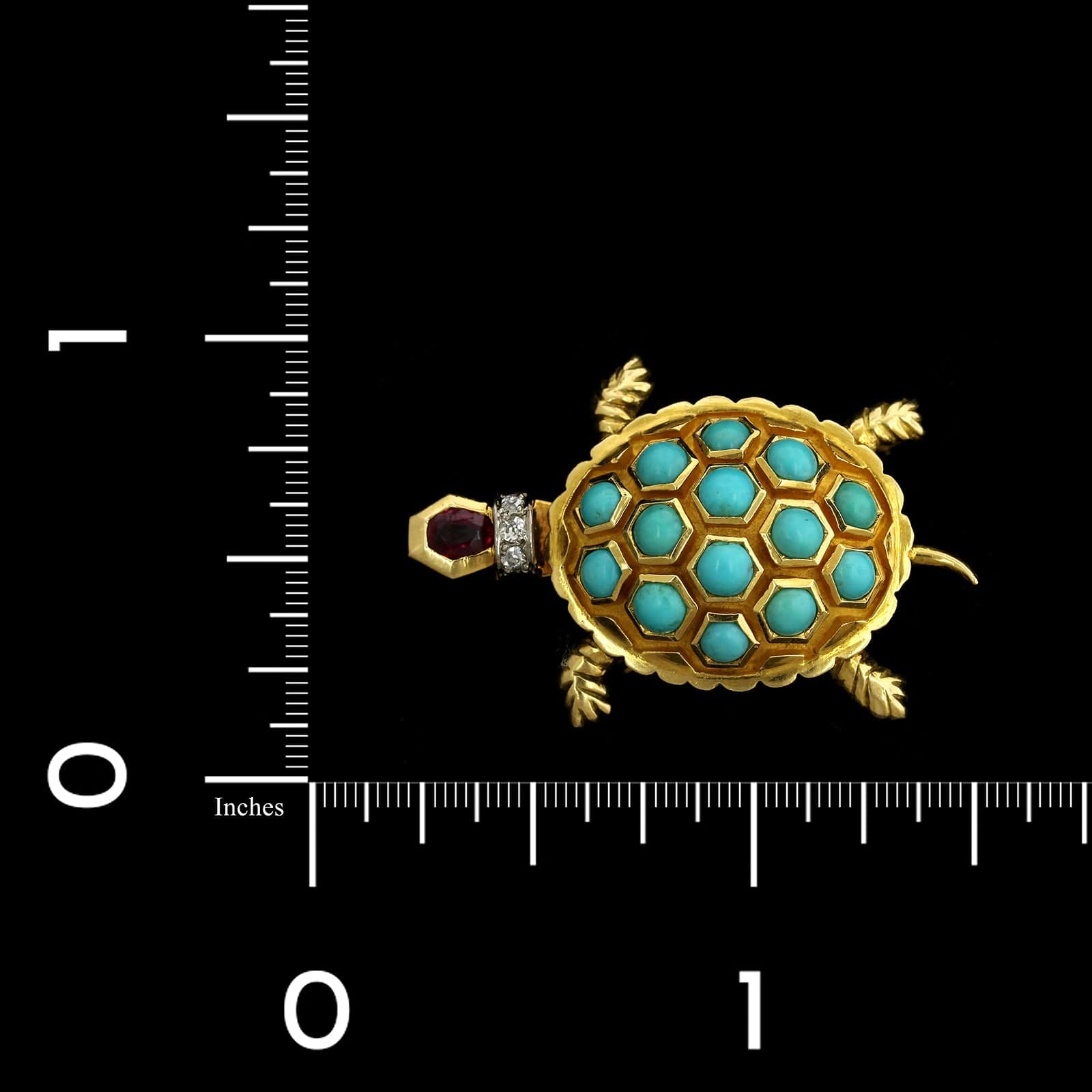 Vintage 18K Yellow Gold Estate Gem Set and Diamond Turtle Pin