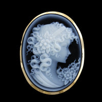 14K Yellow Gold Estate Agate Cameo Pin Pendant