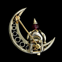 Vintage 14K Two-Tone Gold Estate Sapphire and Ruby Man on the Moon Pin