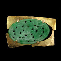 14K Yellow Gold Estate Jadeite Pin