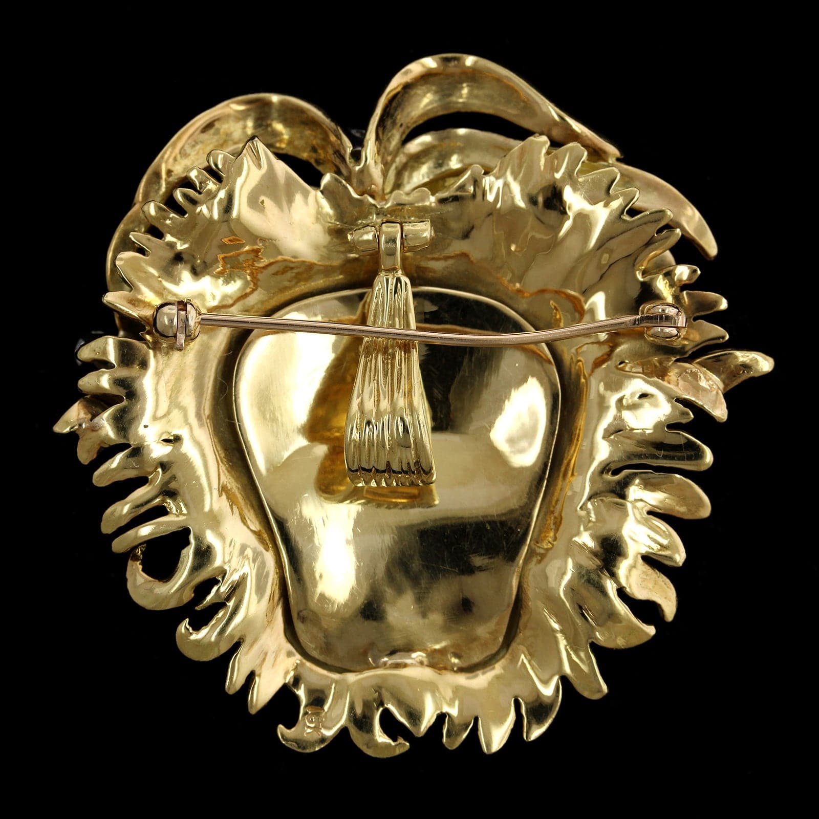 18K Yellow Gold Estate Diamond Lion Head Pin Pendant