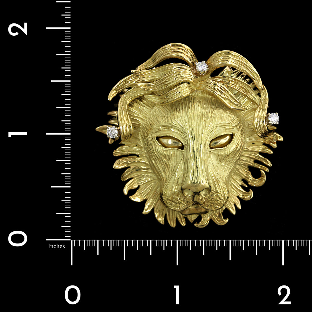18K Yellow Gold Estate Diamond Lion Head Pin Pendant