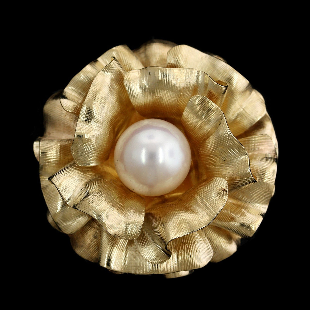14K Yellow Gold Cultured Pearl Flower Estate Pin