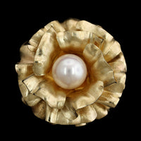 14K Yellow Gold Cultured Pearl Flower Estate Pin