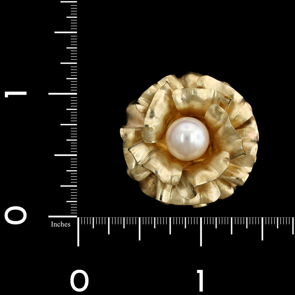 14K Yellow Gold Cultured Pearl Flower Estate Pin