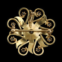 Vintage 14K Yellow Gold Estate Diamond and Seed Pearl Pin Pendant