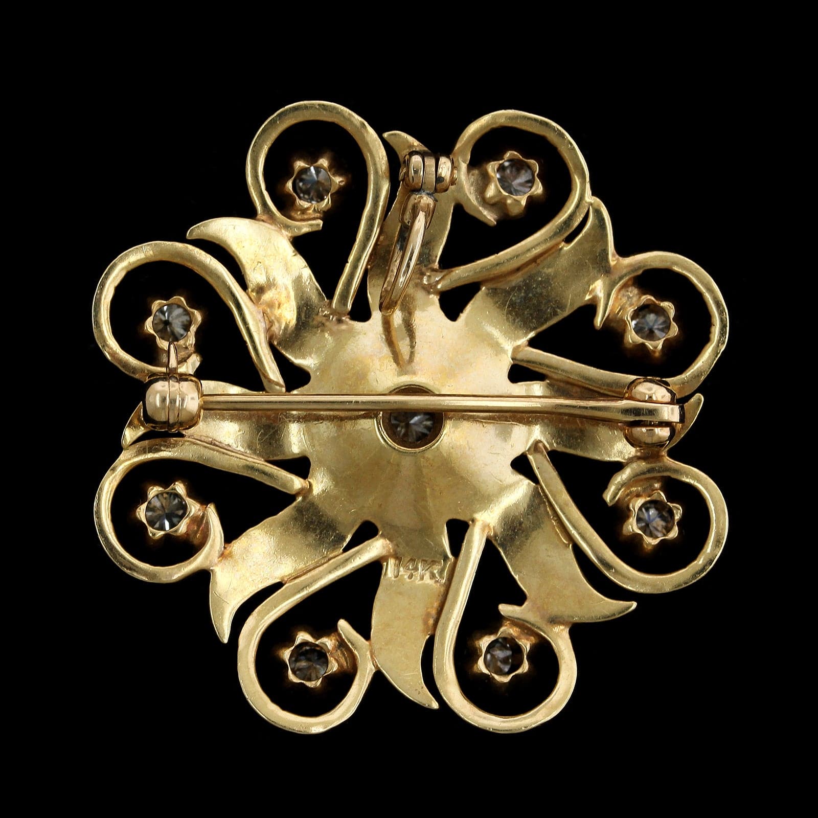 Vintage 14K Yellow Gold Estate Diamond and Seed Pearl Pin Pendant