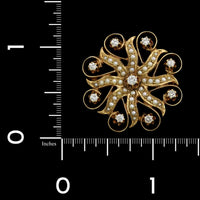 Vintage 14K Yellow Gold Estate Diamond and Seed Pearl Pin Pendant