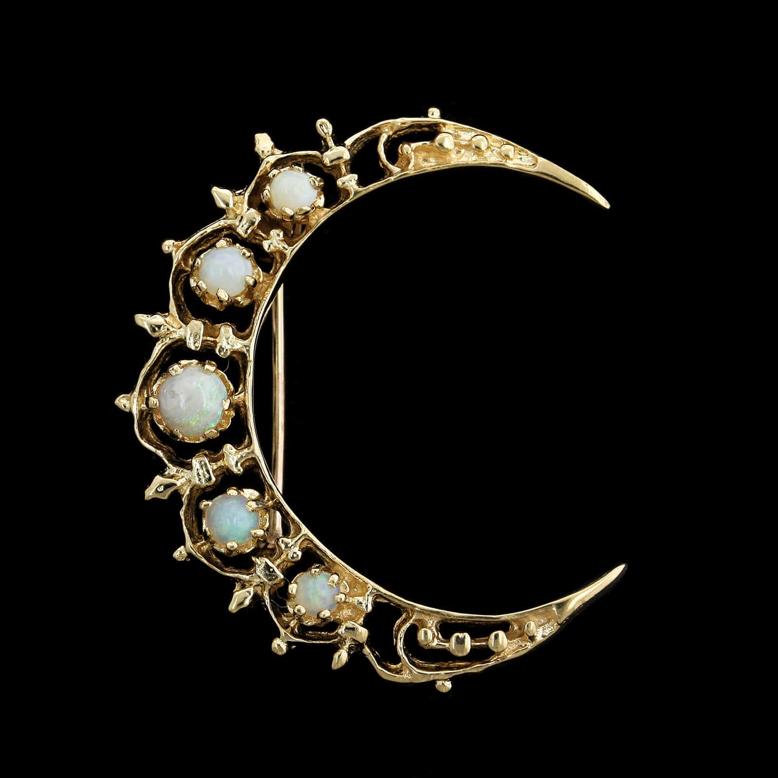 14K Yellow Gold Estate Opal Crescent Moon Pin