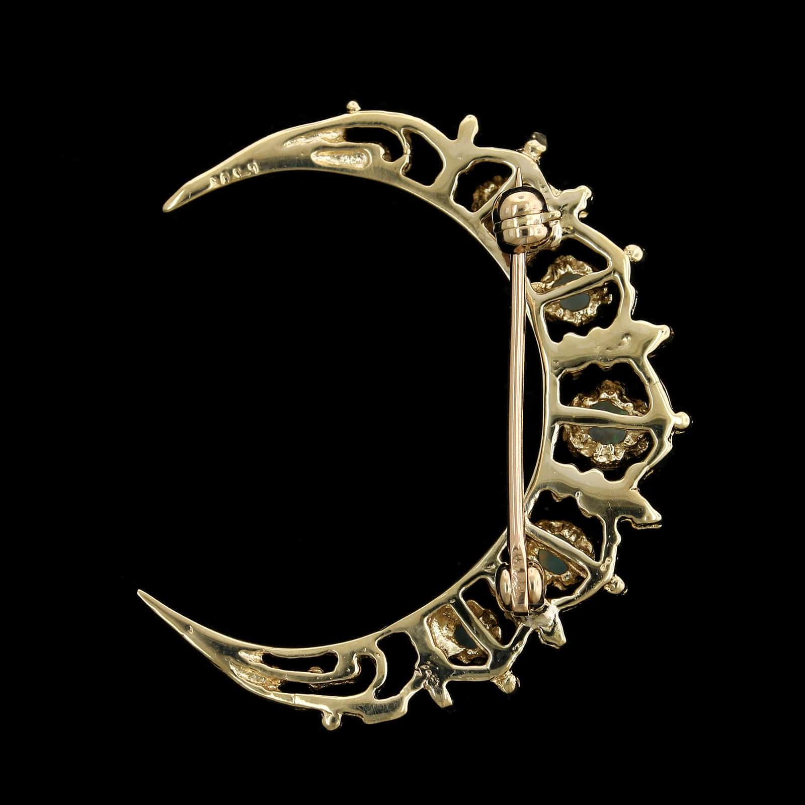 14K Yellow Gold Estate Opal Crescent Moon Pin