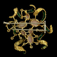Frascarolo 18K Yellow Gold Estate Coral Diamond and Green Enamel Brooch