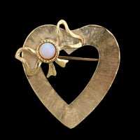 Vintage 14K Yellow Gold Estate Opal Heart Pin