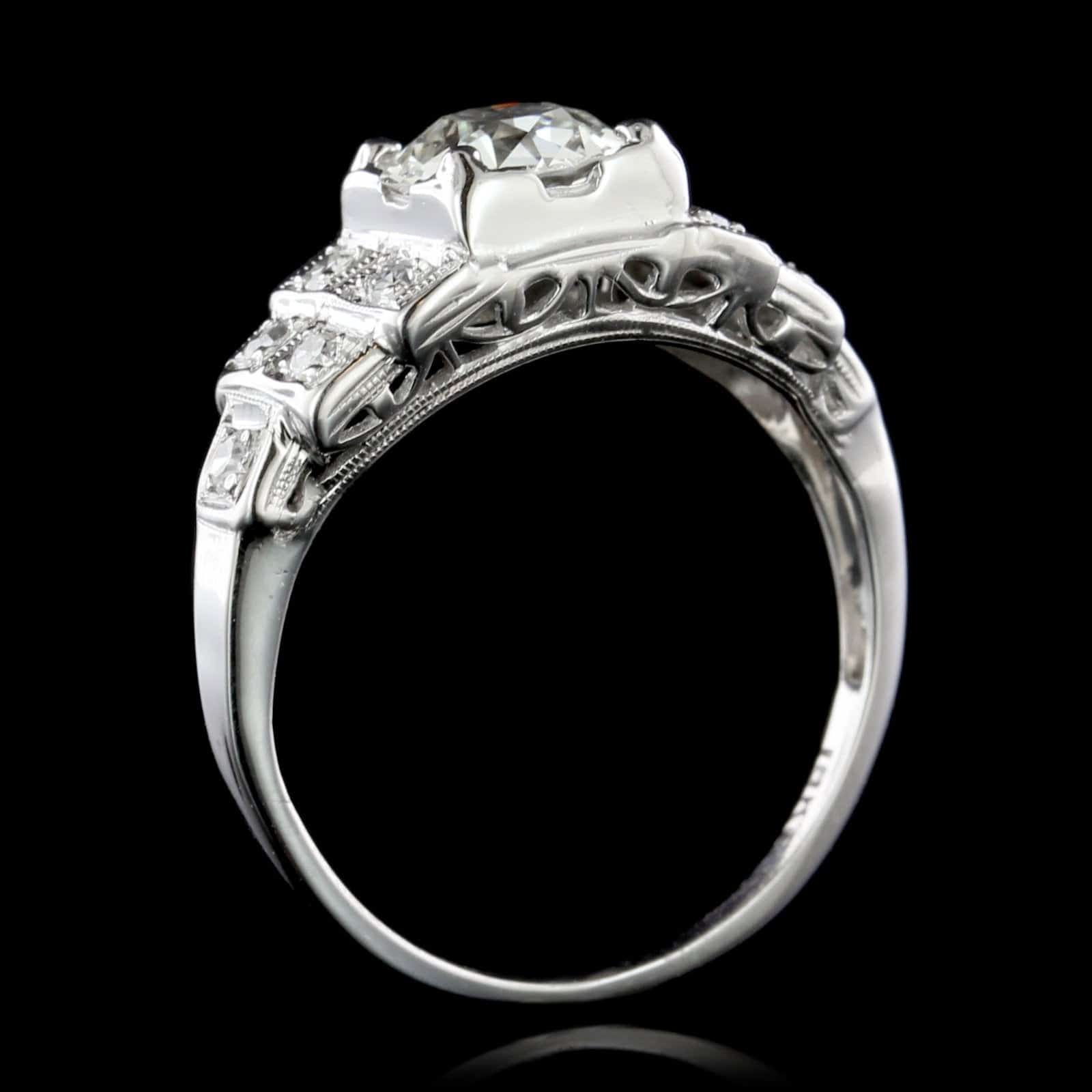Vintage 18K White Gold Diamond Engagement Ring