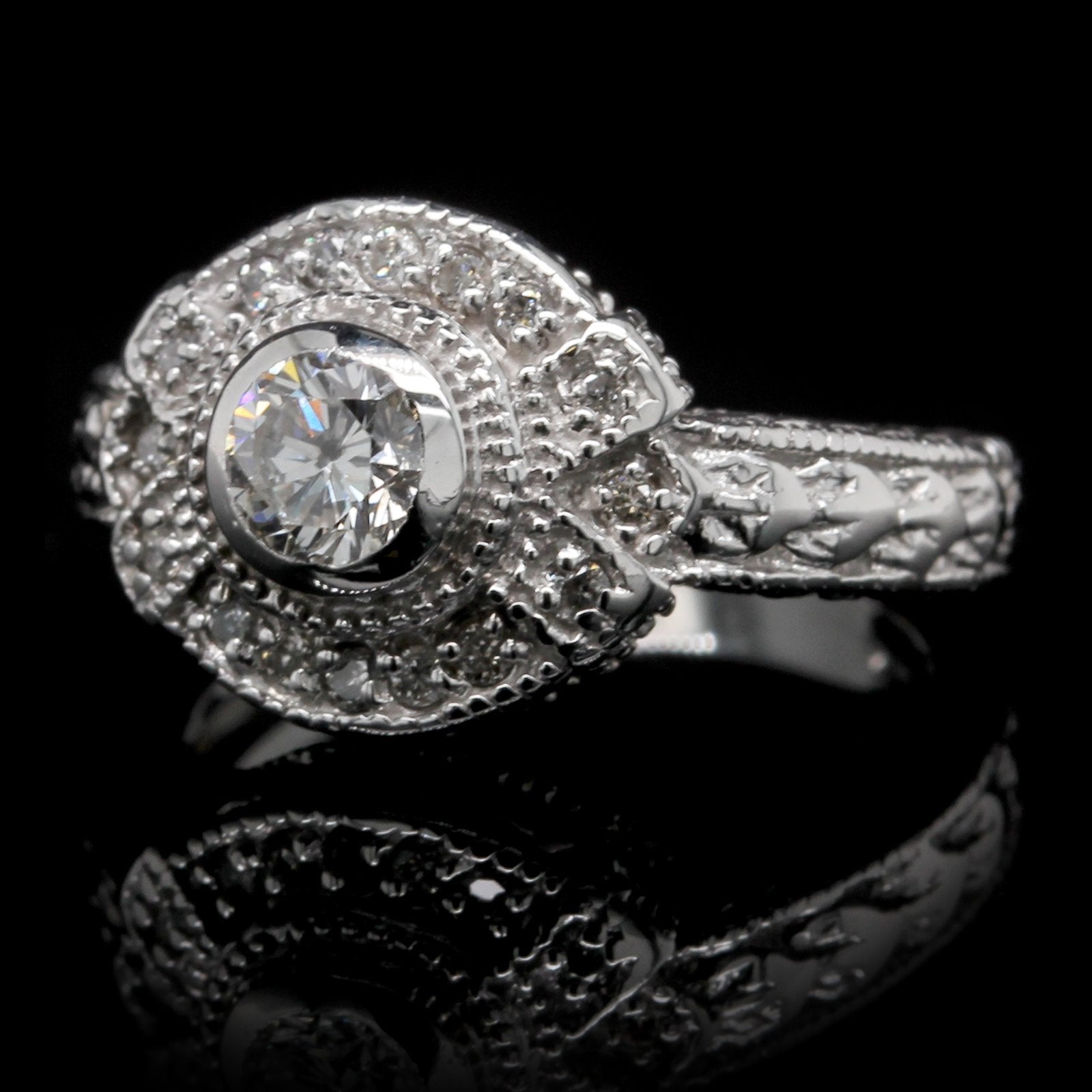 14K White Gold Estate Vintage Style Engagement Ring
