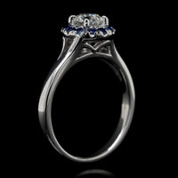 Platinum Diamond and Sapphire Halo Engagement Ring