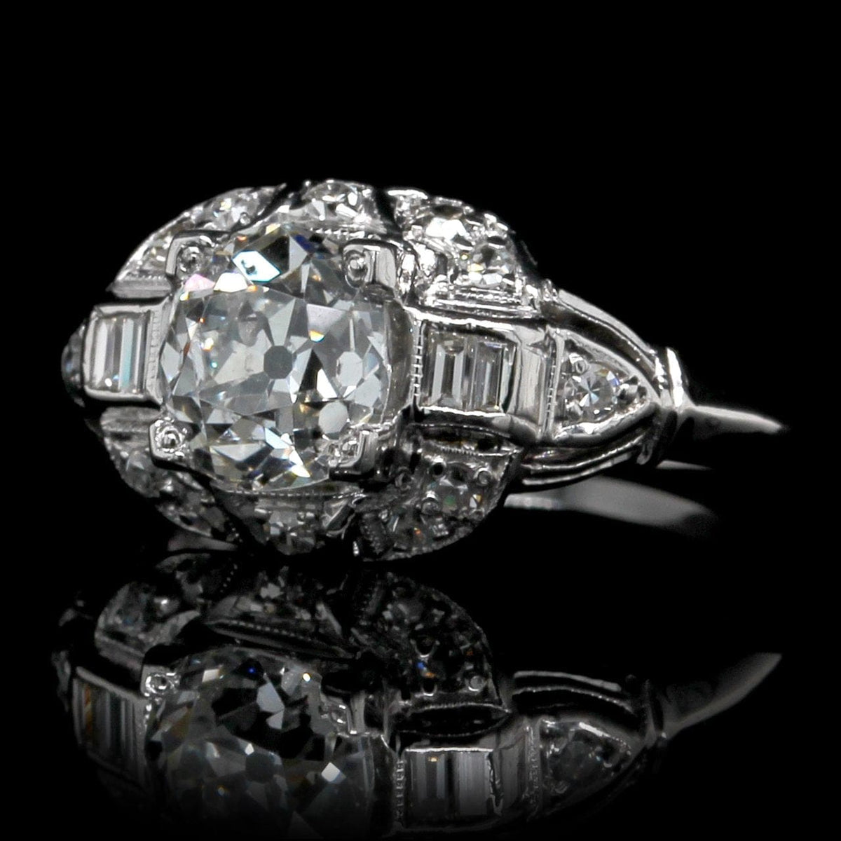 Art Deco Platinum Estate Diamond Engagement Ring