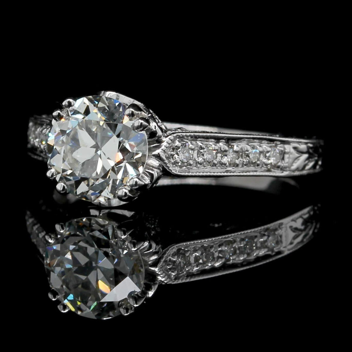 14K White Gold Diamond Old European Cut Solitaire Engagement Ring