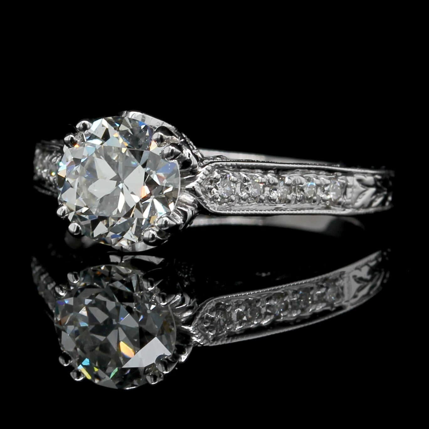 14K White Gold Diamond Old European Cut Solitaire Engagement Ring