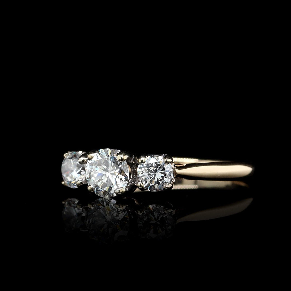 14K Yellow Gold Estate Diamond Three Stone Engagement Ring