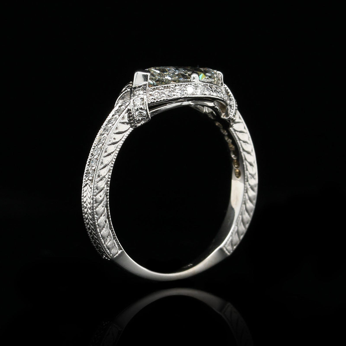 Vintage Style 14K White Gold Estate Diamond Engagement Ring
