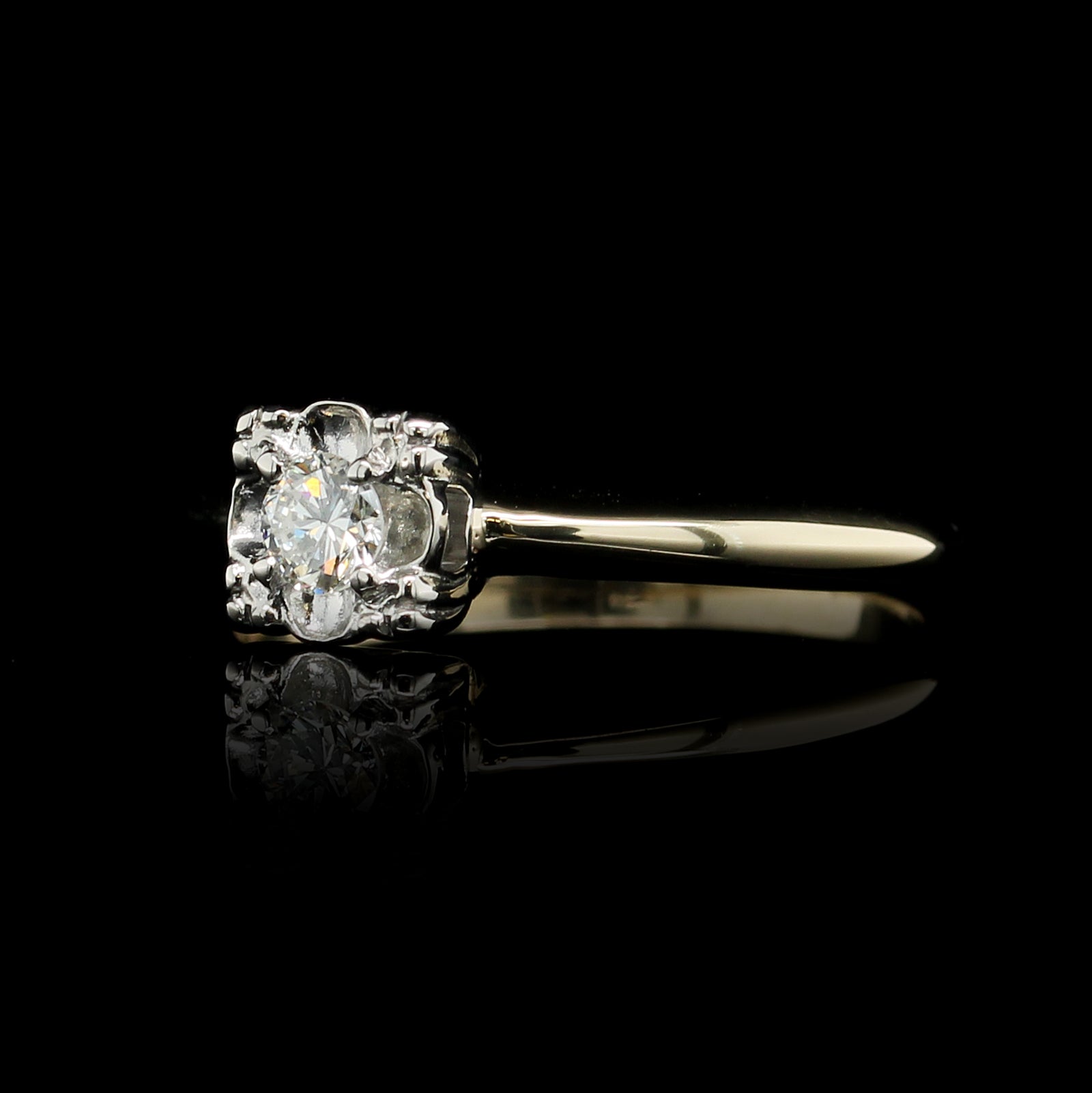 14K Yellow Gold Estate Palladium Diamond Solitaire Engagement Ring