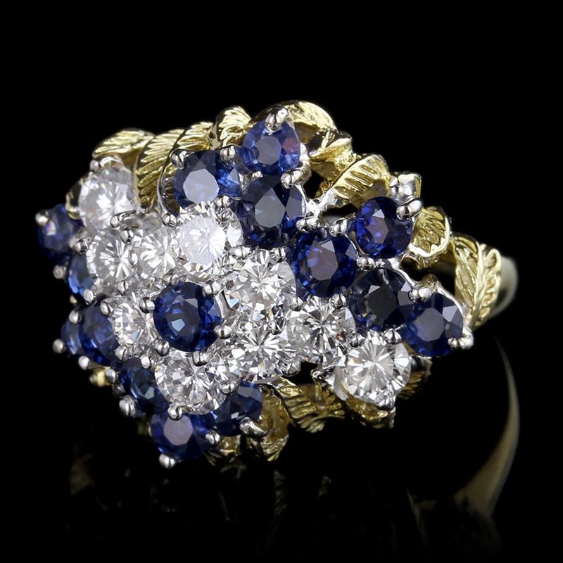 18K Two-Tone Gold Estate Sapphire and Diamond Ring