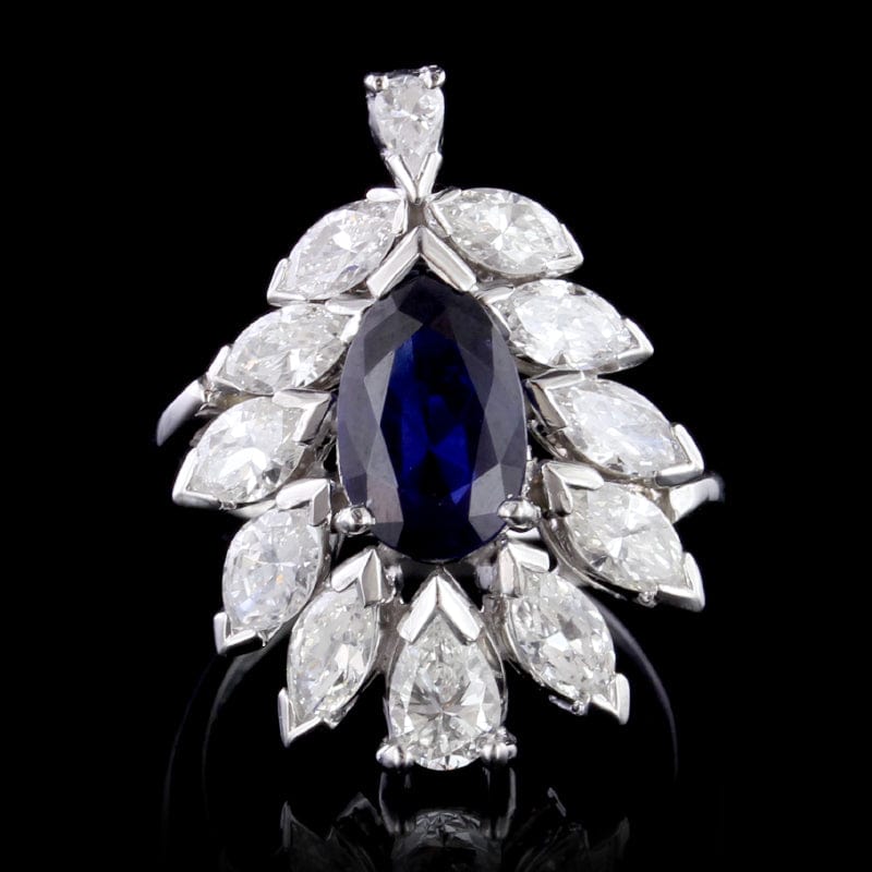 Vintage 14K White Gold  Sapphire and Diamond Ring