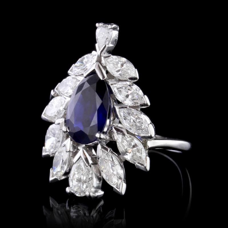 Vintage 14K White Gold  Sapphire and Diamond Ring