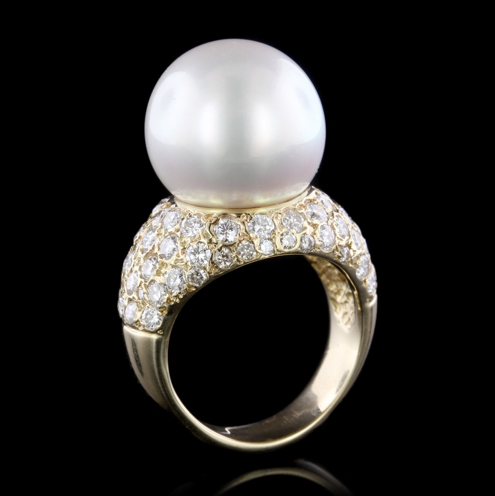14K Yellow Gold Estate Cultured South Sea Pearl and Diamond Ring
