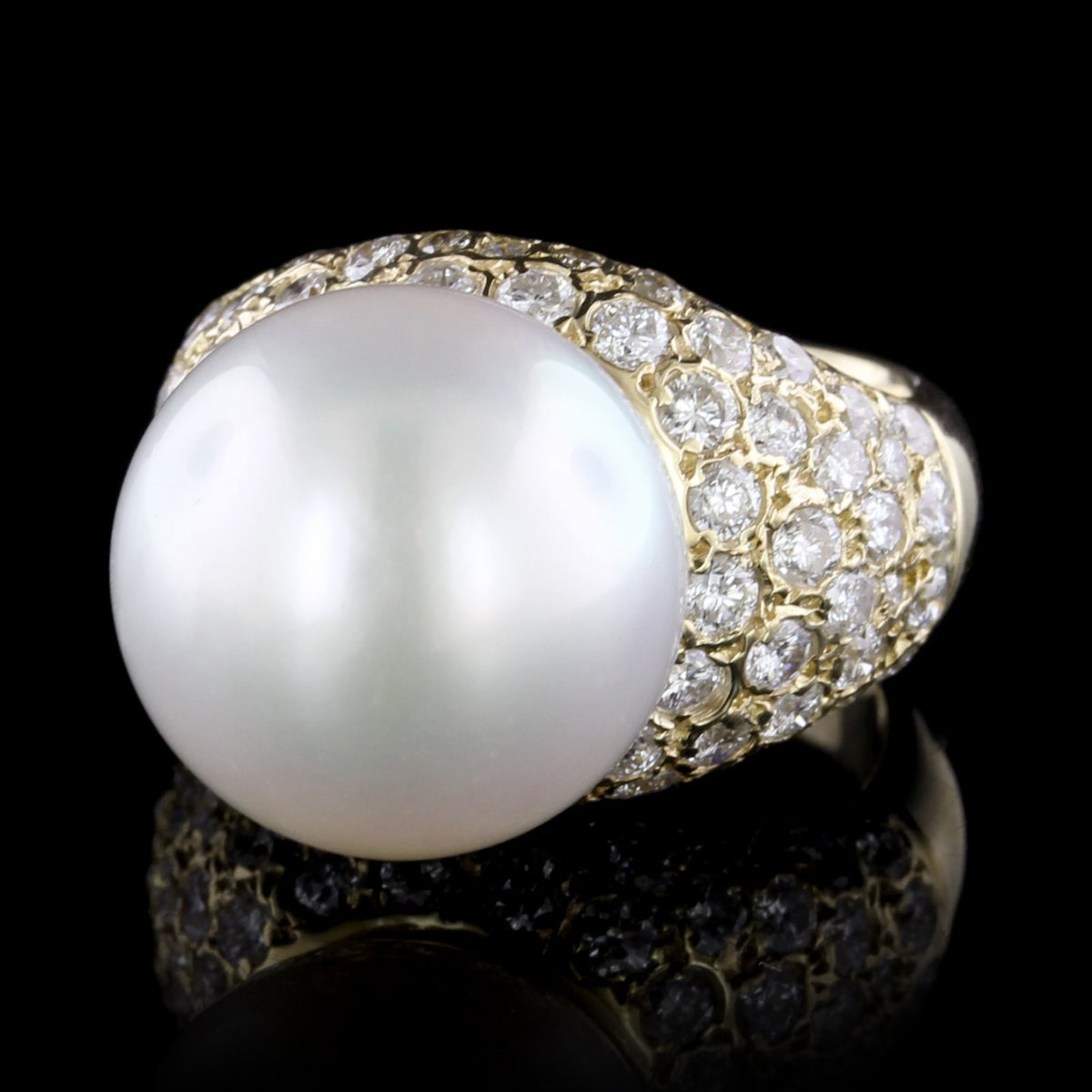 14K Yellow Gold Cultured South Sea Pearl and Diamond Ring