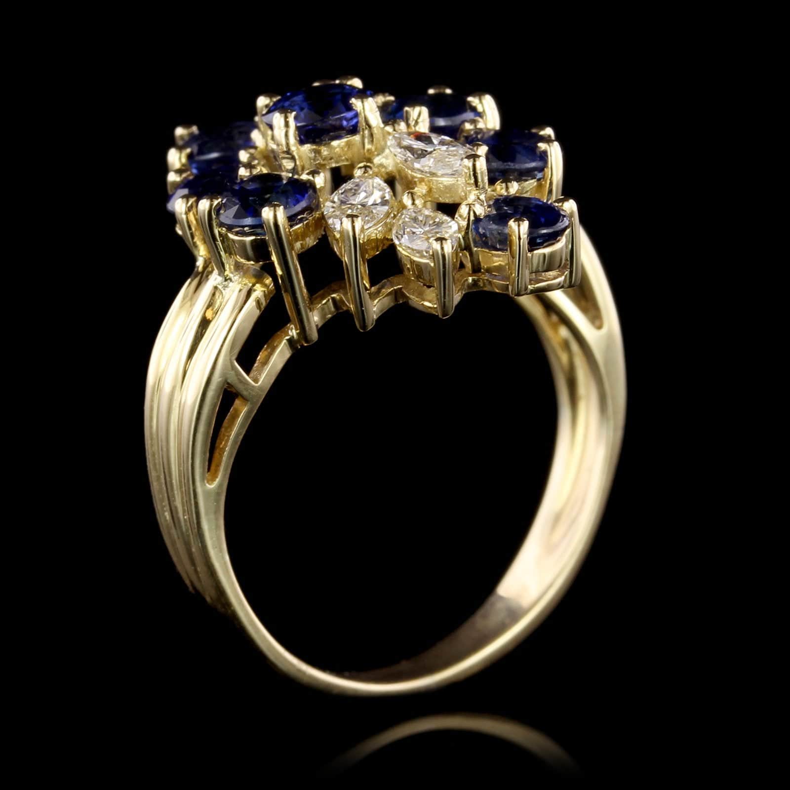18K Yellow Gold Estate Sapphire and Diamond Ring