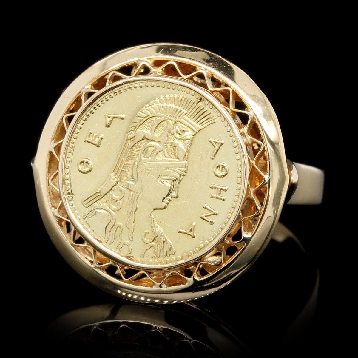18K Yellow Gold Estate Coin Replica Ring