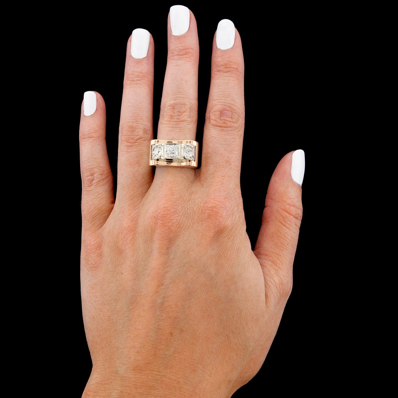 Retro 18K Rose and White Gold Estate Diamond Ring