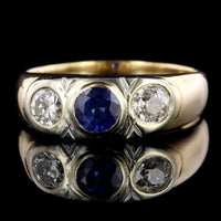 18K Yellow Gold Estate Sapphire and Diamond Ring