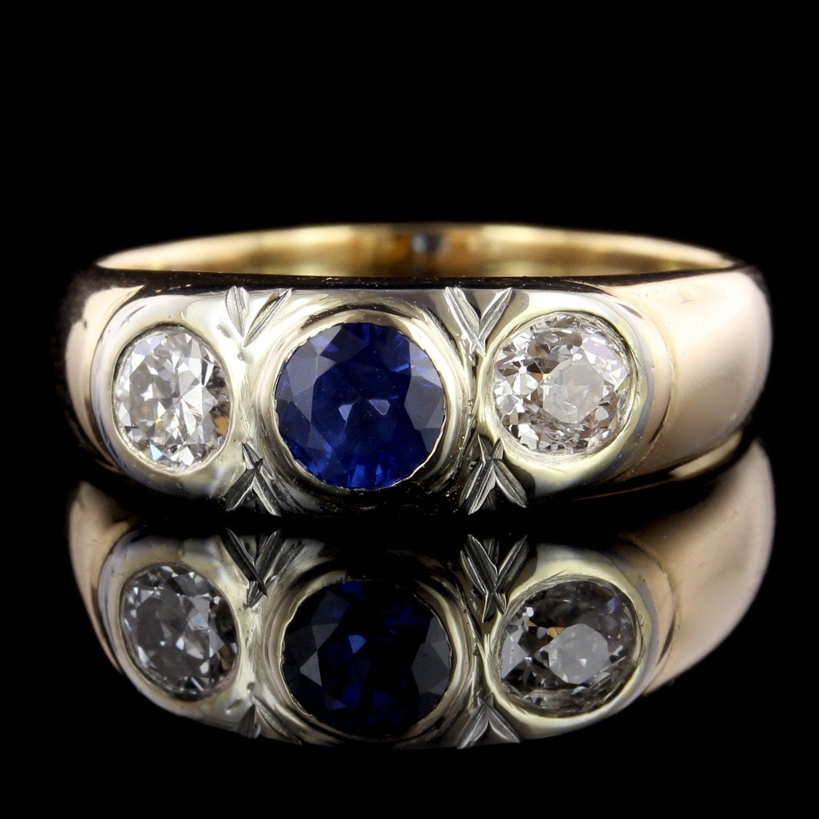 18K Yellow Gold Estate Sapphire and Diamond Ring